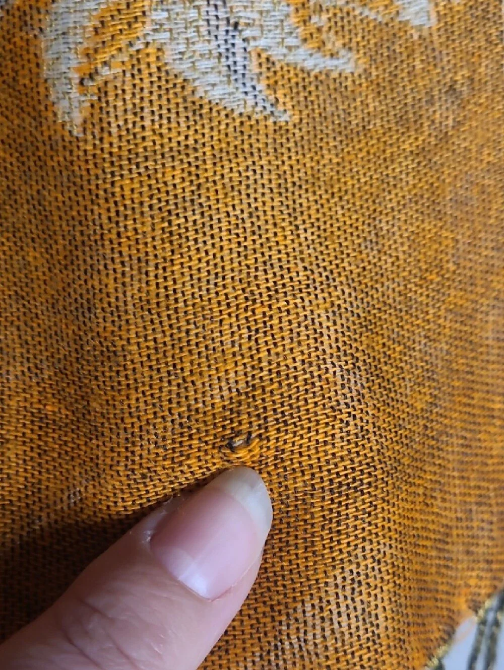 Reversible Ochre Floral Woven Shawl Scarf Fringe Wrap